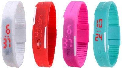 NS18 Silicone Led Magnet Band Watch Combo of 4 White, Red, Pink And Sky Blue Digital Watch  - For Couple   Watches  (NS18)