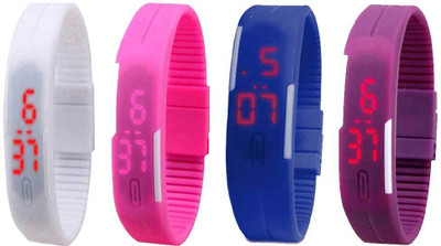 View NS18 Silicone Led Magnet Band Watch Combo of 4 White, Pink, Blue And Purple Digital Watch  - For Couple Wrist Watches Price Online(NS18)