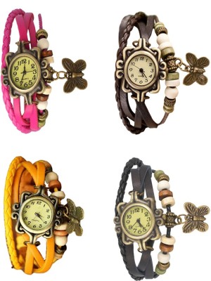 NS18 Vintage Butterfly Rakhi Combo of 4 Pink, Yellow, Brown And Black Analog Watch  - For Women   Watches  (NS18)