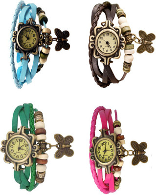 

Kissu Vintage Rakhi Combo of 4 Sky Blue, Green, Brown And Pink Watch - For Women