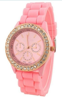 Zillion Diamond Bezel Pink Silicone Strap Watch  - For Women   Watches  (Zillion)
