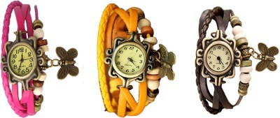 NS18 Vintage Butterfly Rakhi Watch Combo of 3 Pink, Yellow And Brown Analog Watch  - For Women   Watches  (NS18)