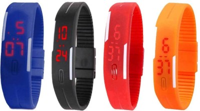 NS18 Silicone Led Magnet Band Combo of 4 Blue, Black, Red And Orange Digital Watch  - For Boys & Girls   Watches  (NS18)