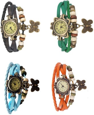 NS18 Vintage Butterfly Rakhi Combo of 4 Black, Sky Blue, Green And Orange Analog Watch  - For Women   Watches  (NS18)