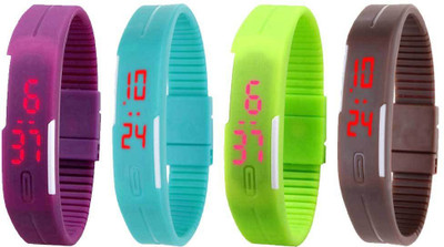 

NS18 Silicone Led Magnet Band Combo of 4 Purple, Sky Blue, Green And Brown Watch - For Boys & Girls