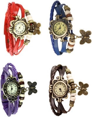 NS18 Vintage Butterfly Rakhi Combo of 4 Red, Purple, Blue And Brown Analog Watch  - For Women   Watches  (NS18)