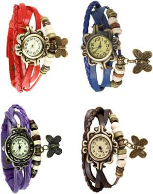 NS18 Vintage Butterfly Rakhi Combo of 4 Red, Purple, Blue And Brown Analog Watch  - For Women   Watches  (NS18)