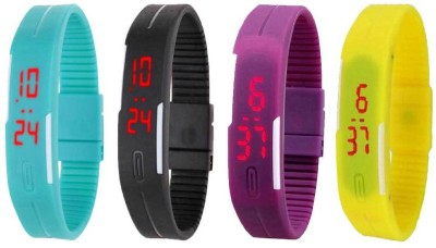 NS18 Silicone Led Magnet Band Combo of 4 Sky Blue, Black, Purple And Yellow Digital Watch  - For Boys & Girls   Watches  (NS18)