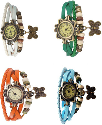 

NS18 Vintage Butterfly Rakhi Combo of 4 White, Orange, Green And Sky Blue Watch - For Women