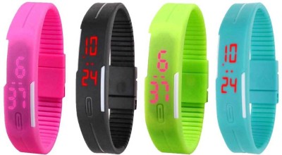 NS18 Silicone Led Magnet Band Watch Combo of 4 Pink, Black, Green And Sky Blue Digital Watch  - For Couple   Watches  (NS18)