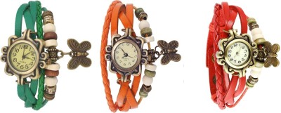 NS18 Vintage Butterfly Rakhi Watch Combo of 3 Green, Orange And Red Analog Watch  - For Women   Watches  (NS18)