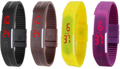 

Kissu Led Magnet Band Combo of 4 Black, Brown, Yellow And Purple Watch - For Men & Women