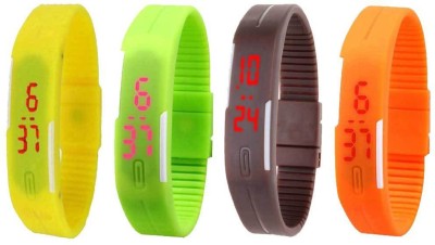 NS18 Silicone Led Magnet Band Combo of 4 Yellow, Green, Brown And Orange Digital Watch  - For Boys & Girls   Watches  (NS18)