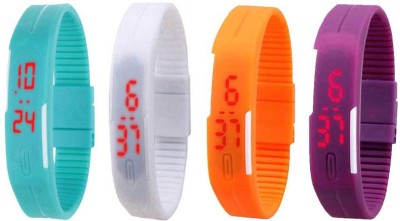 NS18 Silicone Led Magnet Band Watch Combo of 4 Sky Blue, White, Orange And Purple Digital Watch  - For Couple   Watches  (NS18)