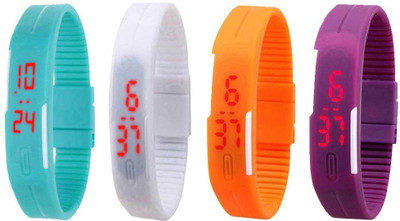 NS18 Silicone Led Magnet Band Watch Combo of 4 Sky Blue, White, Orange And Purple Digital Watch  - For Couple   Watches  (NS18)