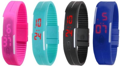 NS18 Silicone Led Magnet Band Combo of 4 Pink, Sky Blue, Black And Blue Digital Watch  - For Boys & Girls   Watches  (NS18)