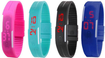 

NS18 Silicone Led Magnet Band Combo of 4 Pink, Sky Blue, Black And Blue Watch - For Boys & Girls