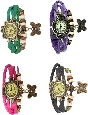 

NS18 Vintage Butterfly Rakhi Combo of 4 Green, Pink, Purple And Black Watch - For Women