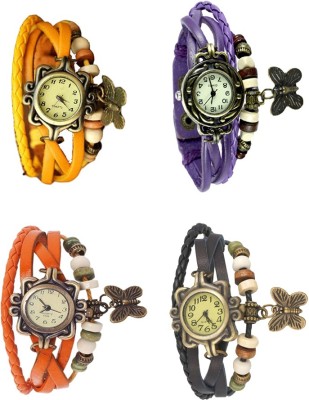 NS18 Vintage Butterfly Rakhi Combo of 4 Yellow, Orange, Purple And Black Analog Watch  - For Women   Watches  (NS18)