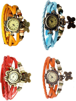 

NS18 Vintage Butterfly Rakhi Combo of 4 Yellow, Red, Sky Blue And Orange Watch - For Women