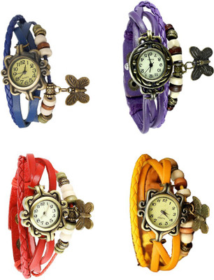 

NS18 Vintage Butterfly Rakhi Combo of 4 Blue, Red, Purple And Yellow Watch - For Women