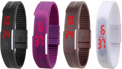 NS18 Silicone Led Magnet Band Combo of 4 Black, Purple, Brown And White Digital Watch  - For Boys & Girls   Watches  (NS18)