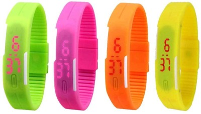 NS18 Silicone Led Magnet Band Combo of 4 Green, Pink, Orange And Yellow Digital Watch  - For Boys & Girls   Watches  (NS18)