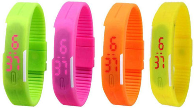 NS18 Silicone Led Magnet Band Combo of 4 Green, Pink, Orange And Yellow Digital Watch  - For Boys & Girls   Watches  (NS18)