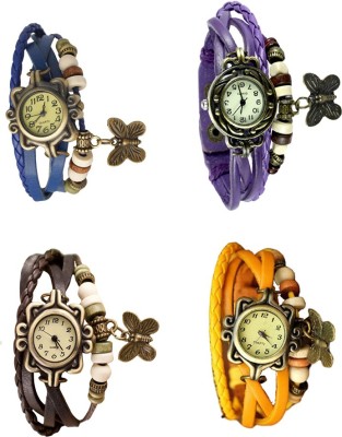NS18 Vintage Butterfly Rakhi Combo of 4 Blue, Brown, Purple And Yellow Analog Watch  - For Women   Watches  (NS18)