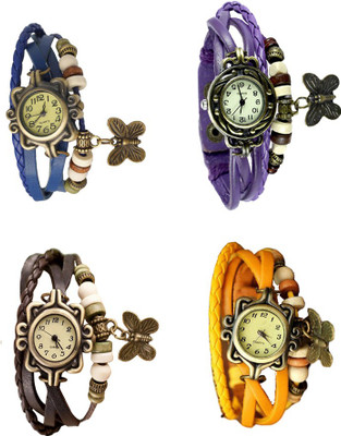 NS18 Vintage Butterfly Rakhi Combo of 4 Blue, Brown, Purple And Yellow Analog Watch  - For Women   Watches  (NS18)