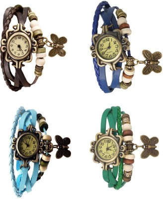 NS18 Vintage Butterfly Rakhi Combo of 4 Brown, Sky Blue, Blue And Green Analog Watch  - For Women   Watches  (NS18)