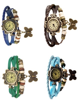 NS18 Vintage Butterfly Rakhi Combo of 4 Blue, Green, Brown And Sky Blue Analog Watch  - For Women   Watches  (NS18)