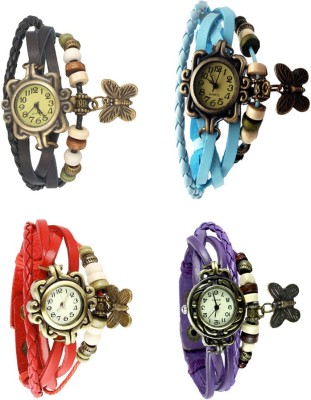 NS18 Vintage Butterfly Rakhi Combo of 4 Black, Red, Sky Blue And Purple Analog Watch  - For Women   Watches  (NS18)