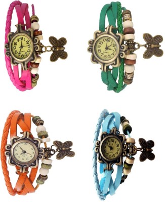 NS18 Vintage Butterfly Rakhi Combo of 4 Pink, Orange, Green And Sky Blue Analog Watch  - For Women   Watches  (NS18)