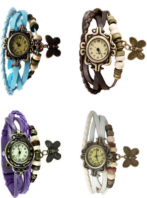 

Kissu Vintage Rakhi Combo of 4 Sky Blue, Purple, Brown And White Watch - For Women