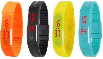NS18 Silicone Led Magnet Band Watch Combo of 4 Orange, Black, Yellow And Sky Blue Digital Watch  - For Couple   Watches  (NS18)
