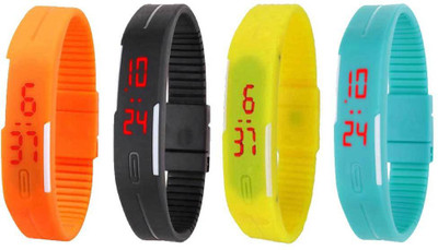 

NS18 Silicone Led Magnet Band Watch Combo of 4 Orange, Black, Yellow And Sky Blue Watch - For Couple