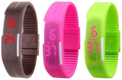 NS18 Silicone Led Magnet Band Combo of 3 Brown, Pink And Green Digital Watch  - For Boys & Girls   Watches  (NS18)