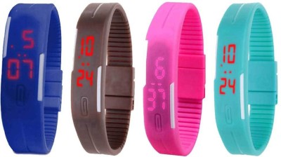 NS18 Silicone Led Magnet Band Watch Combo of 4 Blue, Brown, Pink And Sky Blue Digital Watch  - For Couple   Watches  (NS18)