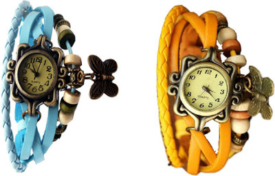 

Kissu Vintage Rakhi Watch Combo of 2 Sky Blue And Yellow Watch - For Women