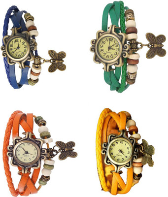 

NS18 Vintage Butterfly Rakhi Combo of 4 Blue, Orange, Green And Yellow Watch - For Women
