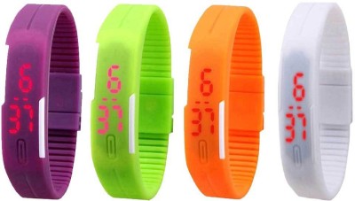 NS18 Silicone Led Magnet Band Combo of 4 Purple, Green, Orange And White Digital Watch  - For Boys & Girls   Watches  (NS18)