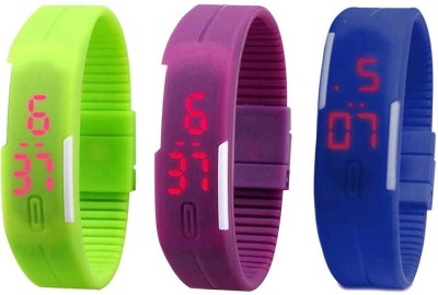 NS18 Silicone Led Magnet Band Combo of 3 Green, Purple And Brown Digital Watch  - For Boys & Girls   Watches  (NS18)