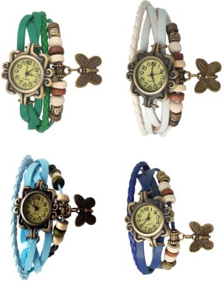 NS18 Vintage Butterfly Rakhi Combo of 4 Green, Sky Blue, White And Blue Analog Watch  - For Women   Watches  (NS18)