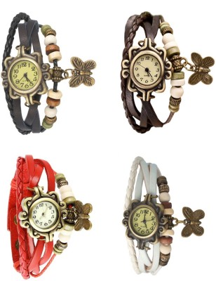 NS18 Vintage Butterfly Rakhi Combo of 4 Black, Red, Brown And White Analog Watch  - For Women   Watches  (NS18)