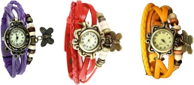NS18 Vintage Butterfly Rakhi Combo of 3 Purple, Red And Yellow Analog Watch  - For Women   Watches  (NS18)