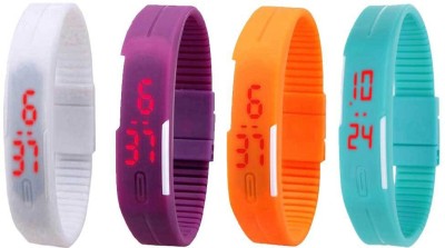 NS18 Silicone Led Magnet Band Watch Combo of 4 White, Purple, Orange And Sky Blue Digital Watch  - For Couple   Watches  (NS18)
