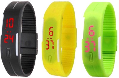 NS18 Silicone Led Magnet Band Combo of 3 Black, Yellow And Green Digital Watch  - For Boys & Girls   Watches  (NS18)