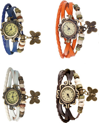 

Kissu Vintage Rakhi Combo of 4 Blue, White, Orange And Brown Watch - For Women