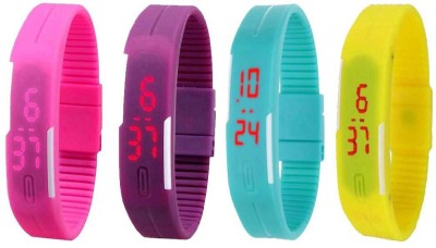 NS18 Silicone Led Magnet Band Combo of 4 Pink, Purple, Sky Blue And Yellow Digital Watch  - For Boys & Girls   Watches  (NS18)